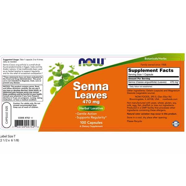 Now Senna Leaves 470mg 100 Capsules