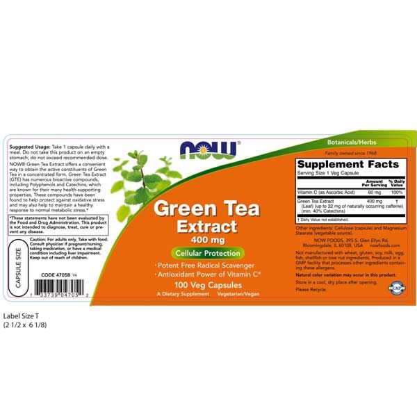 Now Green Tea Extract 400mg 100 Veg Capsules