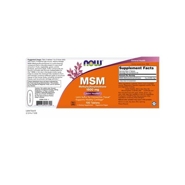 Now MSM 1500mg 100 Tablets