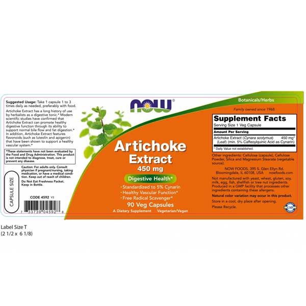 Now Foods Artichoke Extract 450mg 90 Veg Capsules