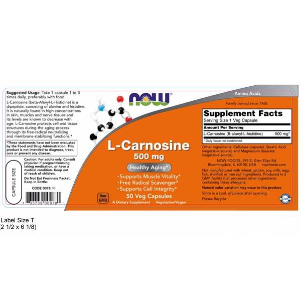 Now L-Carnosine 500mg 50 Veg Capsules