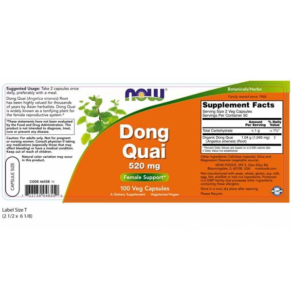 Now Dong Quai 520mg 100 Capsules