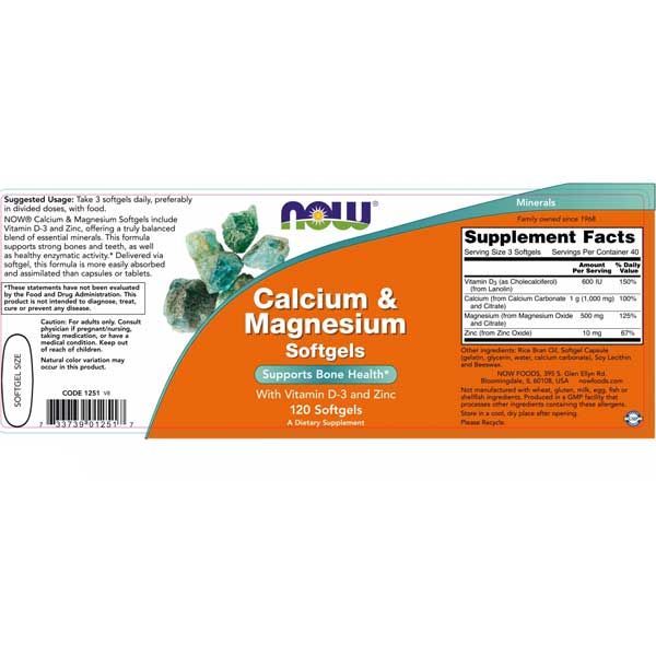 Now Calcium & Magnesium With Vitamin D-3 & Zinc 120 Softgels