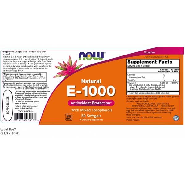 Now Natural E-1000 50 Softgels