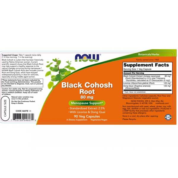 Now Black Cohosh Root 80mg 90 Veg Capsules