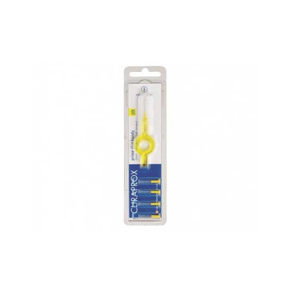 Curaprox CPS 09 Prime Plus Handy Yellow 5 interdental brushes & holder UHS 409