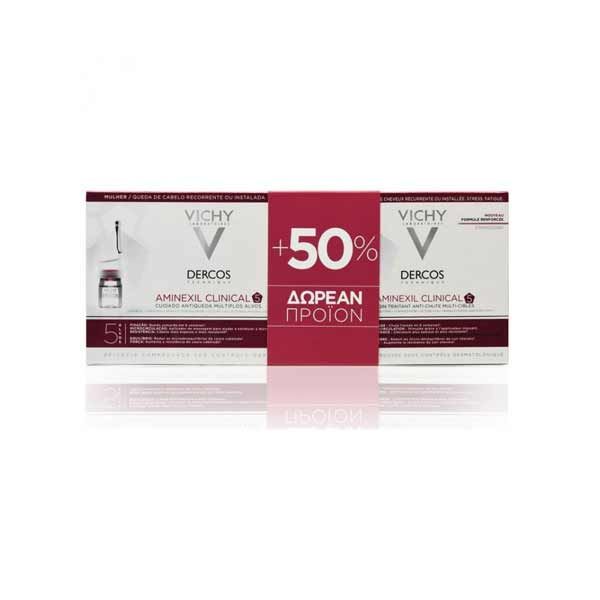 Vichy Set Dercos Aminexil Clinical 5 Με Πρόγραμμα Κατά Της Γυναικείας Τριχόπτωσης Πολλαπλής Στόχευσης 21*6ml & Δώρο 12*6ml