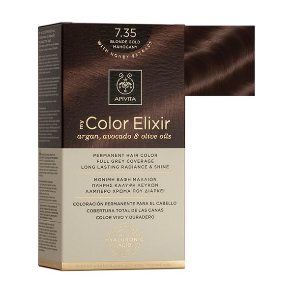 Apivita My Color Elixir Μόνιμη Βαφή Μαλλιών 7.35 Ξανθό Μελί Μαονί