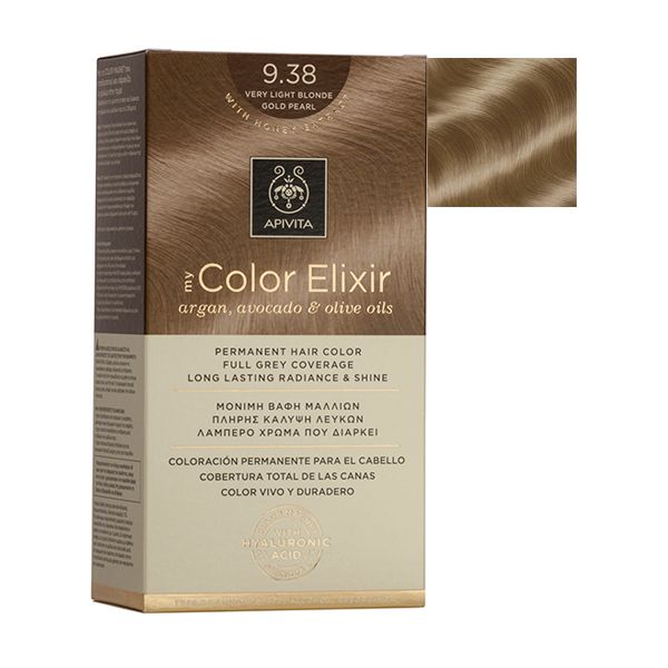 Apivita My Color Elixir Permanent Hair Color 9.38 Very Light Blonde Gold Pearl