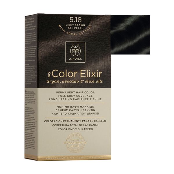 Apivita My Color Elixir Μόνιμη Βαφή Μαλλιών 5.18 Καστανό Ανοιχτό Σαντρέ Περλέ