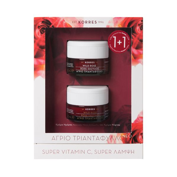 Korres Set Wild Rose with Day Cream for Normal/ Combination Skin 40ml & Night Cream For All Skin Types 40ml