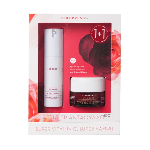 Korres Set Wild Rose with Day Cream for Oily Skin 30ml & Night Cream for All Skin Types 40ml