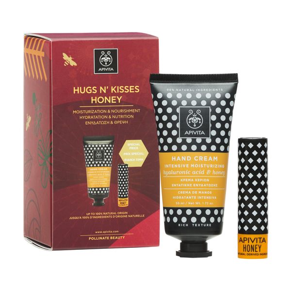Apivita Set Hugs N' Kisses Honey with Hand Cream for Intensive Moisturizing 50 ml and Lip Care Honey 4.4 g