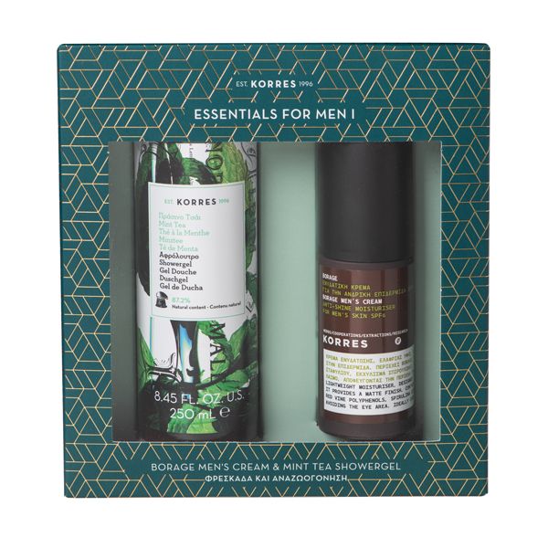 Korres Essentials For Men Set with Mint Tea Showergel 250ml + Borage Moisturising Cream Spf6 50ml