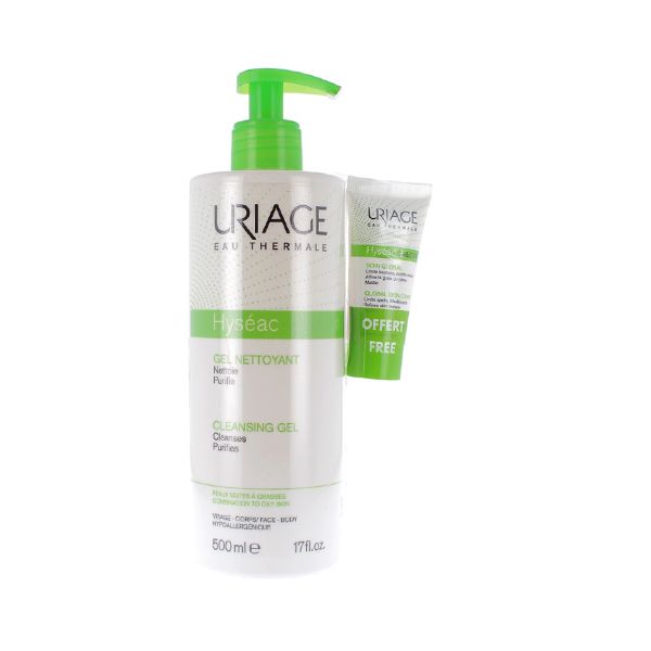 Uriage Set with Hyseac Cleansing Gel 500ml & Gift 3-Regul Global Skin Care 15ml