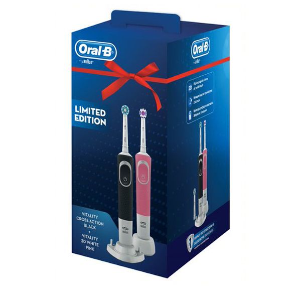 Oral-B Special Edition Set Επαναφορτιζόμενες Ηλεκτρικές Οδοντόβουρτσες Με Vitality 150 Cross Action Black & Vitality 100 3D White Pink