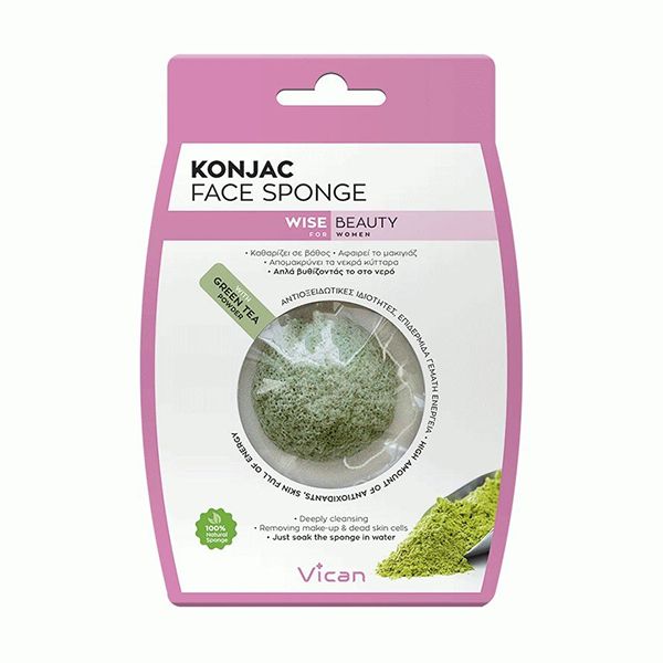 Vican Wise Beauty Konjac Face Sponge Σφουγγάρι Καθαρισμού Προσώπου Με Πούδρα Πράσινου Τσαγιού