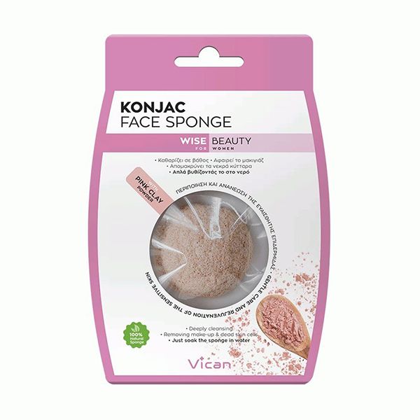 Vican Wise Beauty Konjac Face Sponge Σφουγγάρι Καθαρισμού Προσώπου Με Ροζ Άργιλο