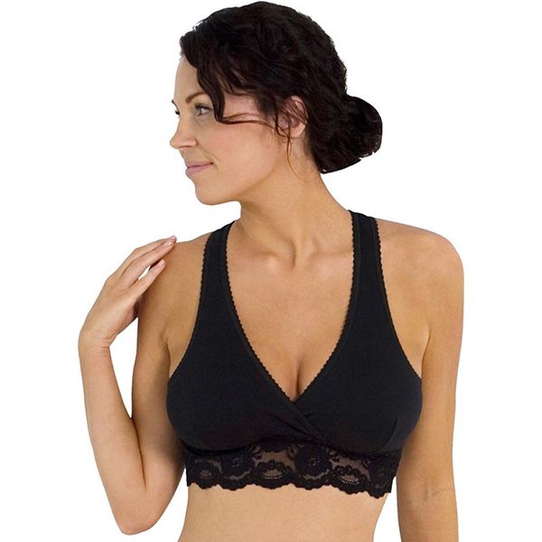 Carriwell Organic Crossover Nursing Bra Δαντελένιο Σουτιέν Εγκυμοσύνης & Θηλασμού Μαύρο Σε Τρία Μεγέθη S/M/L