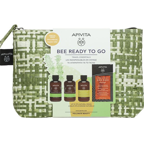 Apivita Set Bee Ready To Go Με Tonic Mountain Tea Αφρόλουτρο & Γαλάκτωμα Σώματος 75ml, Απαλό Σαμπουάν Καθημερινής Χρήσης 75ml & Express Beauty Μάσκα Μαλλιών Για Αναζωογόνηση & Λάμψη Με Πορτοκάλι 20ml