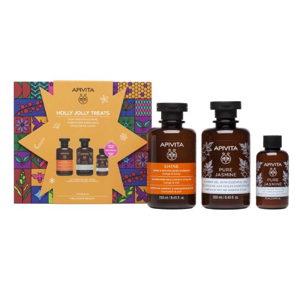 Apivita Holy Jolly Treats Set Με Shine & Revitalizing Σαμπουάν Με Πορτοκάλι & Μέλι Για Λάμψη & Αναζωογόνηση 250ml & Pure Jasmine Αφρόλουτρο Με Αιθέρια Έλαια & Γιασεμί 250ml & Δώρο Pure Jasmine Γαλάκτωμα Σώματος Travel Size 75ml