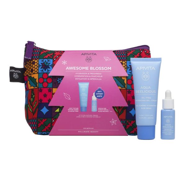 Apivita Aqua Beelicious Set Awesome Blossom with Oil-Free Hydrating Gel-Cream Light Texture 40 ml and 1 Gift in a Pouch