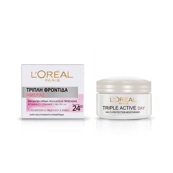 L'oreal Paris Triple Active 24h Ενυδατική Κρέμα Ημέρας Για Ξηρό & Ευαίσθητο Δέρμα 50ml