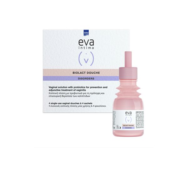 Eva Intima Biolact Douche Disorders Προβιοτικά για την Aποκατάσταση & Διατήρηση Φυσιολογικής Κολπικής Χλωρίδας 4 Κολπικές Πλύσεις & 4 φακελίσκοι