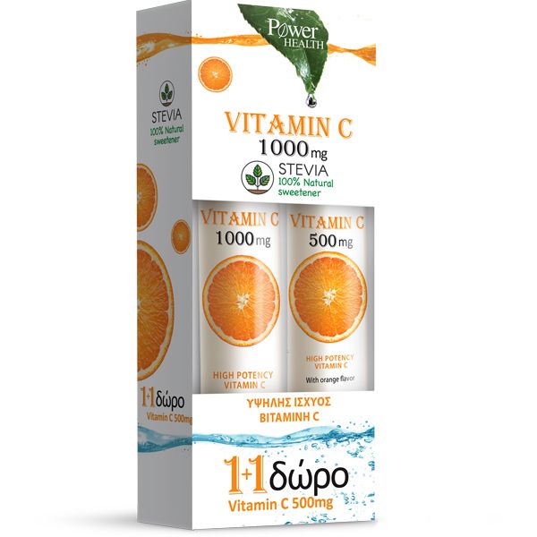 Power Health High Potency Vitamin C 1000mg with Stevia 24 effer. tabs & Gift Vitamin C 500mg 20 effer.tabs