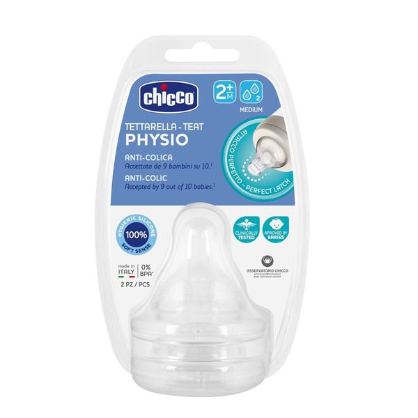 Chicco Physio Teat Anti-Colic Θηλή Σιλικόνης Μέτριας Ροής 2m+ 2τμχ