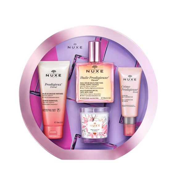 Nuxe Floral Set with Huile Prodigieuse Florale 100ml & Prodigieuse Creme Boost 40ml & Prodigieux Floral Shower Gel 100ml & Prodigieux Floral Scented Candle 70g