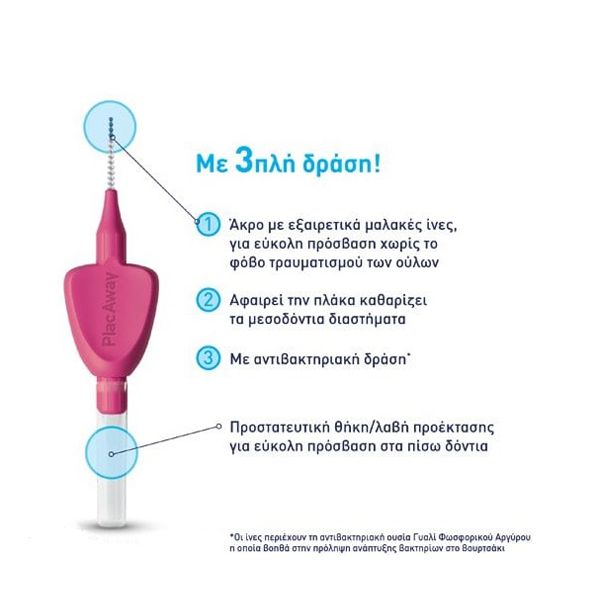 Plac Away Triple Action Μεσοδόντια Βουρτσάκια 0.5mm ISO 2 Κόκκινο 6τμχ