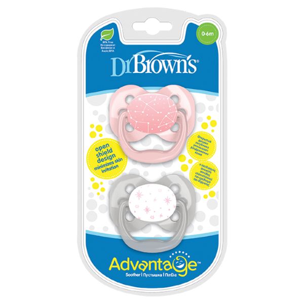 Dr. Brown's Advantage Πιπίλα Σιλικόνης (Επίπεδο 1) Girl 0-6m 2τμχ