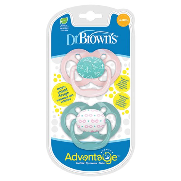 Dr. Brown's Advantage Πιπίλα Σιλικόνης (Επίπεδο 2) Girl 6-18m 2τμχ