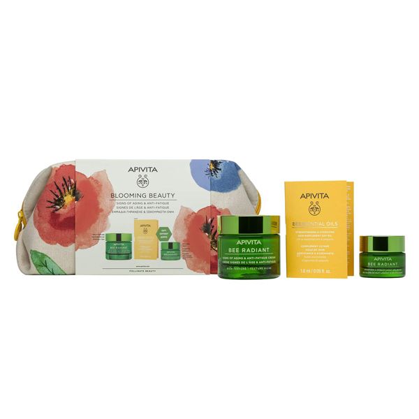 Apivita Blooming Beauty Bee Radiant Set with Signs of Aging/Anti-Fatigue Cream - Rich Texture 50 ml & 2 Gifts in a Pouch