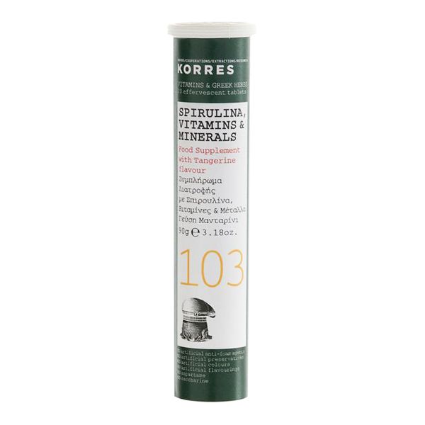 Korres Spirulina, Vitamins & Minerals Συμπλήρωμα Διατροφής για Ενέργεια & Τόνωση με Γεύση Μανταρίνι 18 αναβράζοντα δισκία