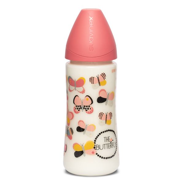 Suavinex Butterfly Pink Πλαστικό Μπιμπερό με Στρογγυλή Θηλή Σιλικόνης Φαγητού 4m+ 360ml