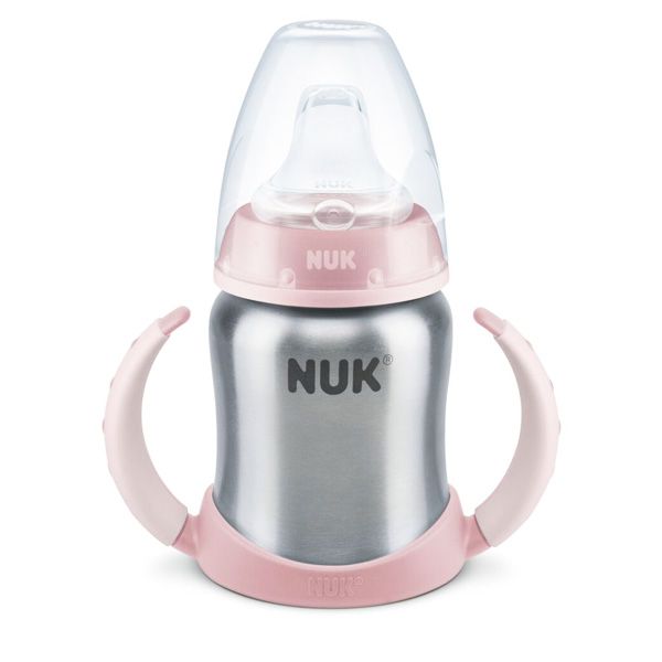 Nuk First Choice Ανοξείδωτο Μπιμπερό Εκπαίδευσης με Στόμιο Σιλικόνης & Λαβές 6-18m 125ml