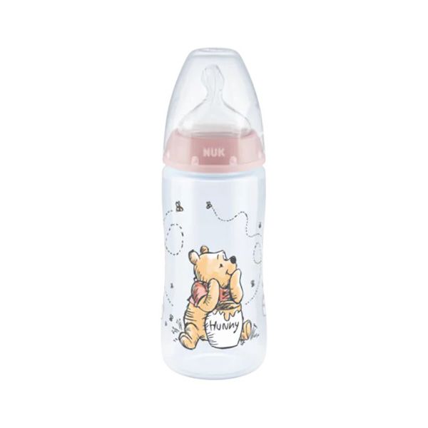 Nuk First Choice+ Disney Winnie Τhe Pooh Μπιμπερό με Θηλή Σιλικόνης & Δείκτη Ελεγχου Θερμοκρασίας (Διάφορα Χρώματα & Σχέδια) 0-6m 300ml 1τμχ