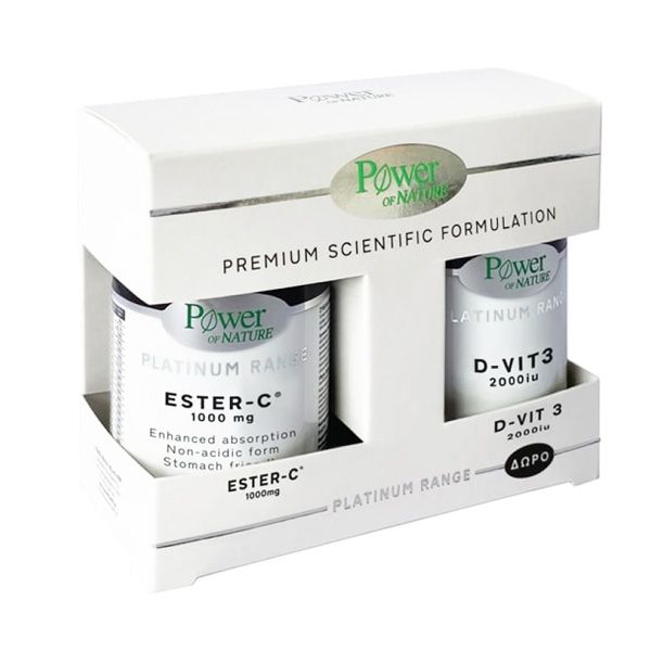 Power Health Platinum Range Ester-C για Τόνωση του Ανοσοποιητικού & Ενέργεια 50 δισκία & Δώρο Βιταμίνη D3 2000iu 20 δισκία 1+1