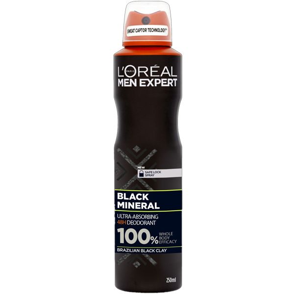 L'Oreal Paris Men Expert Black Mineral Αποσμητικό Σπρέι Σώματος 48ωρης Προστασίας 250ml