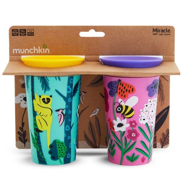 Munchkin Miracle 360° Sippy Cup Bee/Lemur Σετ με Εκπαιδευτικά Ποτήρια 12m+ 266ml 2τμχ