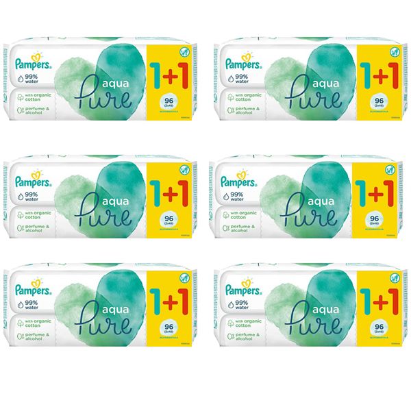 Pampers Aqua Pure Mega Pack Οικολογικά Μωρομάντηλα 6x48τμχ