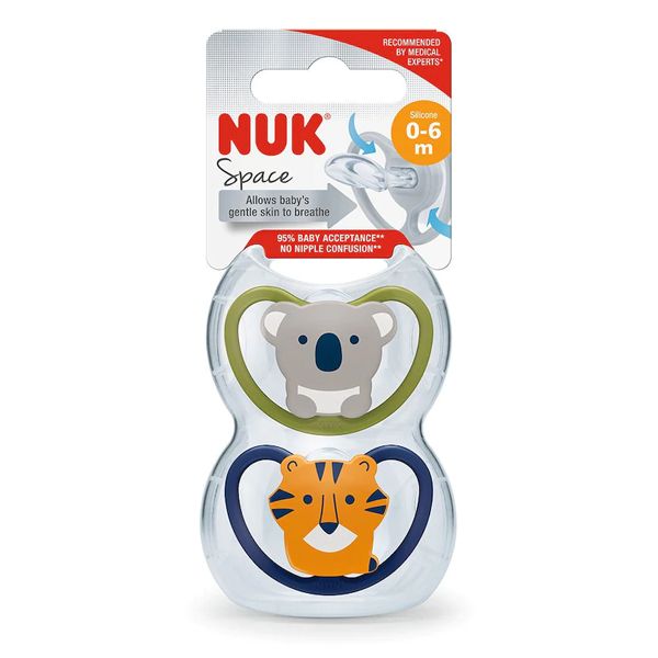 Nuk Animals Space Πιπίλα Σιλικόνης 0-6m (Διάφορα Χρώματα & Σχέδια) 2τμχ