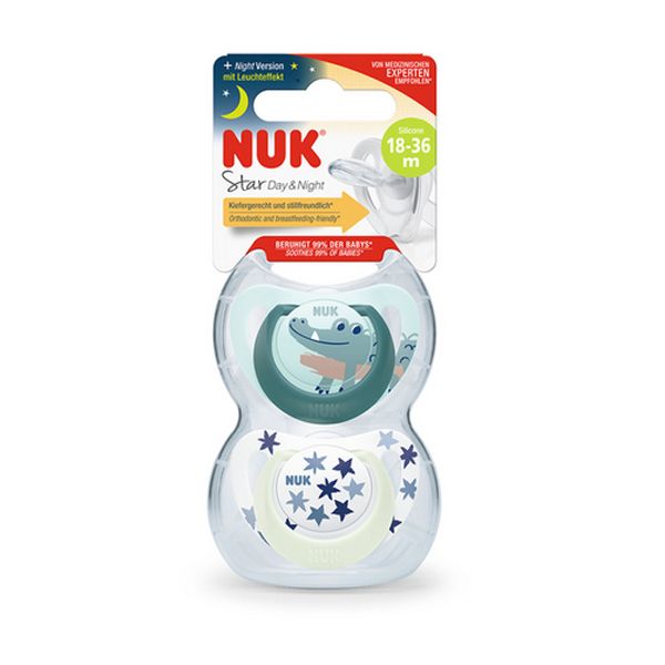 Nuk Star Day & Night Πιπίλα Σιλικόνης 18-36m (Διάφορα Χρώματα& Σχέδια) 2τμχ