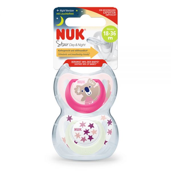 Nuk Star Day & Night Πιπίλα Σιλικόνης 18-36m (Διάφορα Χρώματα& Σχέδια) 2τμχ