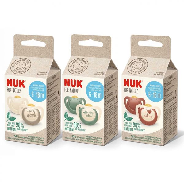 Nuk for Nature Πιπίλα από Φυσικό Καουτσούκ 6-18m (Διάφορα Χρώματα& Σχέδια) 2τμχ