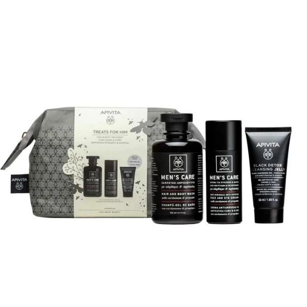 Apivita Treats For Him Men's Care with Hair/Body Wash 250 ml and Face/Eye Cream 50 ml & 1 Mini Product In a Pouch