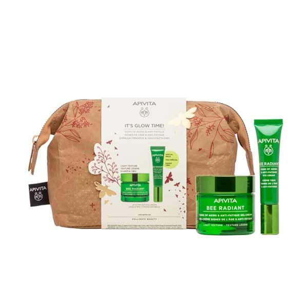 Apivita It's Glow Time Set με Bee Radiant Κρέμα-Τζελ Προσώπου Ελαφριάς Υφής για Σημάδια Αντιγήρανσης & Ξεκούραστη Όψη για Κανονικές/Μικτές Επιδερμίδες 50ml & Bee Radiant Κρέμα Ματιών για Σημάδια Γήρανσης & Ξεκούραστη Όψη 15ml
