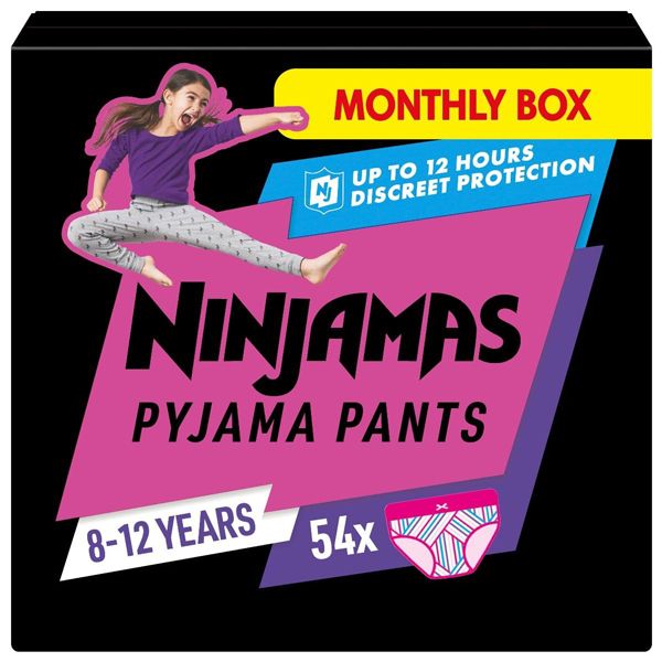 Pampers Ninjamas Girl Pyjama Pants Monthly Pack Πάνες Βρακάκι Νυκτός για Κορίτσια 8-12 ετών 27-43kg 54τμχ